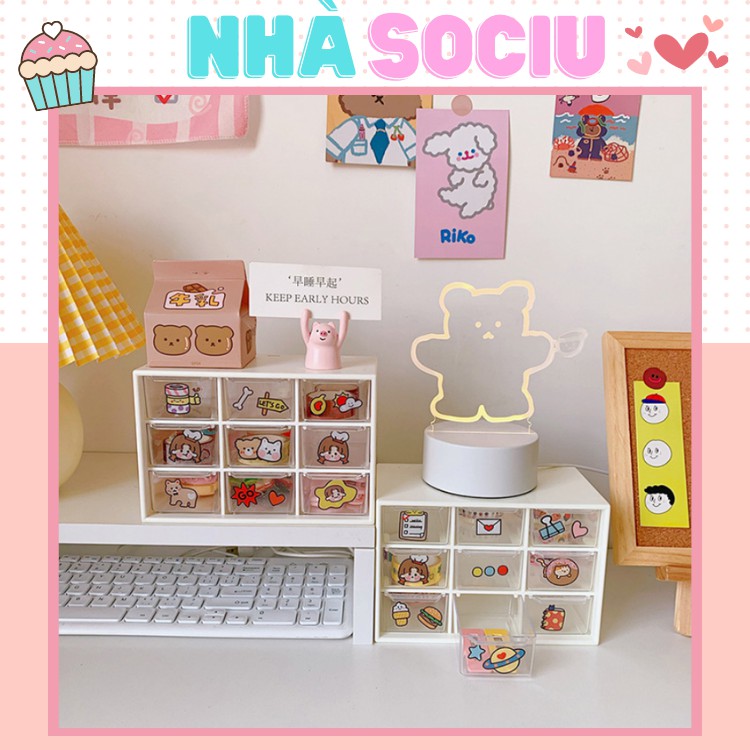 Hộp nhựa đa năng 9 ngăn đựng đồ dùng học tập, mỹ phẩm siêu xinh , kệ đựng đồ mini Sociu