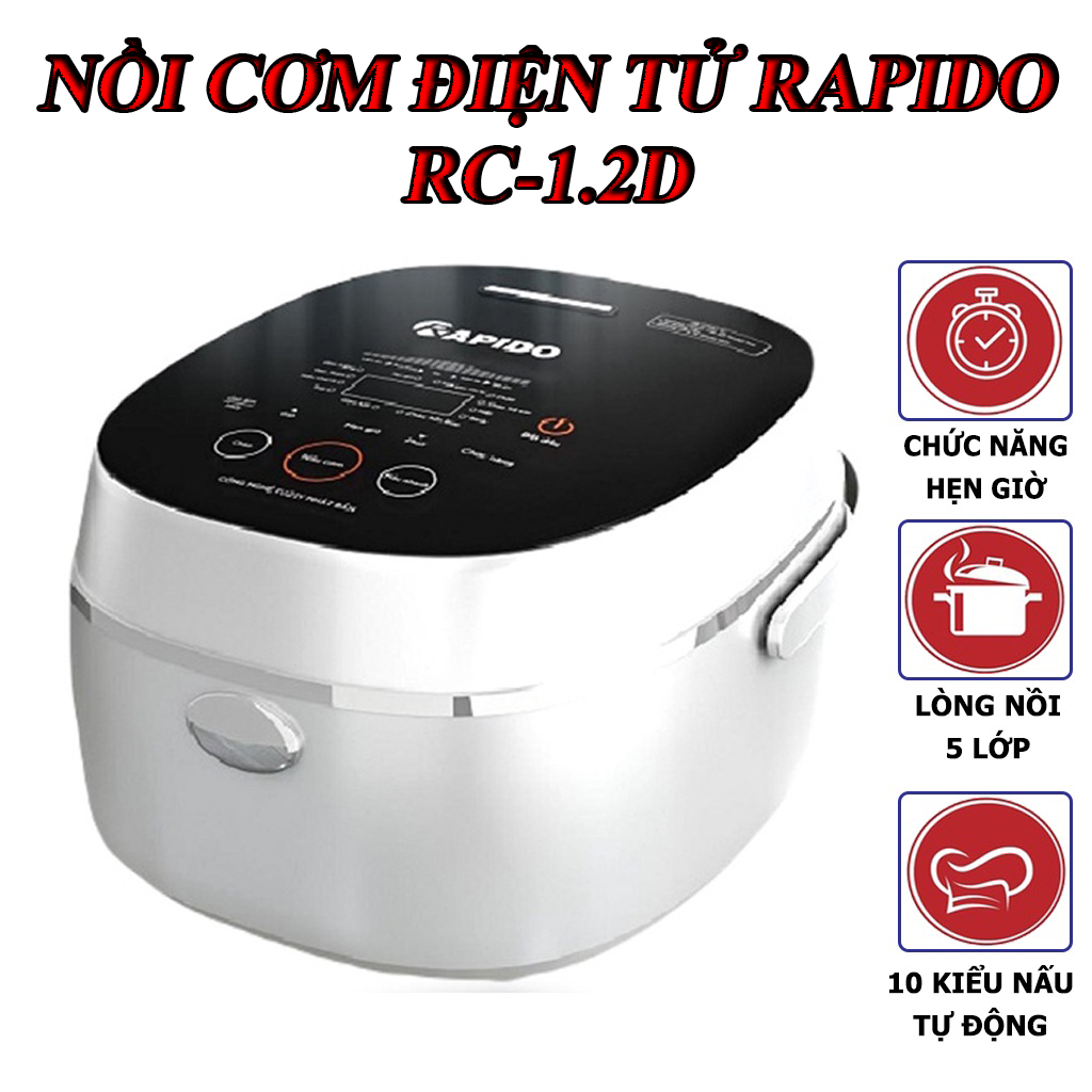 Nồi cơm điện tử rapido rc-1.2d hàng chính hãng, công nghệ neuro fuzzy nhật bản, chế độ hẹn giờ, giữ ấm, nồi cơm điện tử đa chức năng, điều khiển điện tử