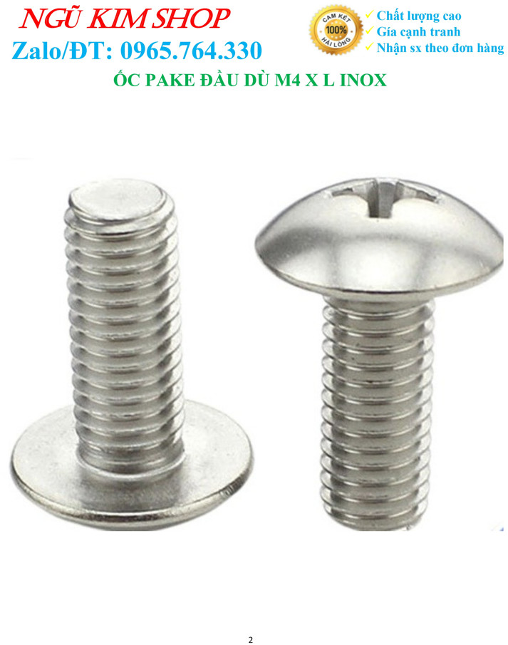 Ốc pake đầu dù inox304 _ m4 x l
