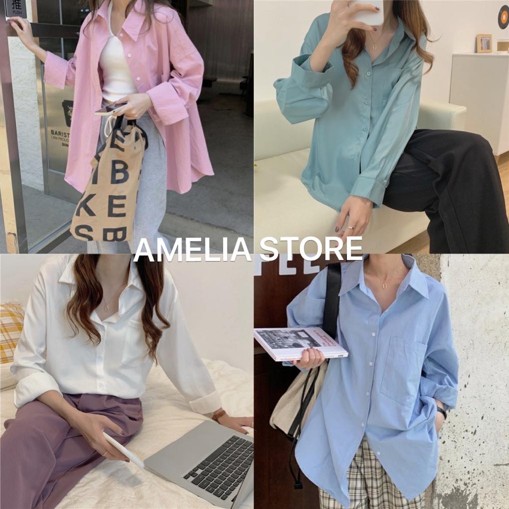 Áo sơ mi dài tay unisex, áo sơ mi nữ, áo sơ mi trơn, áo sơ mi học sinh, áo sơ mi hàn quốc, AMELIA, sơ mi from rộng, sơ mi đuôi tôm, sơ mi unisex, sơ mi tay phồng, sơ mi lụa, sơ mi trắng, sơ mi kiểu, sơ mi cao cấp