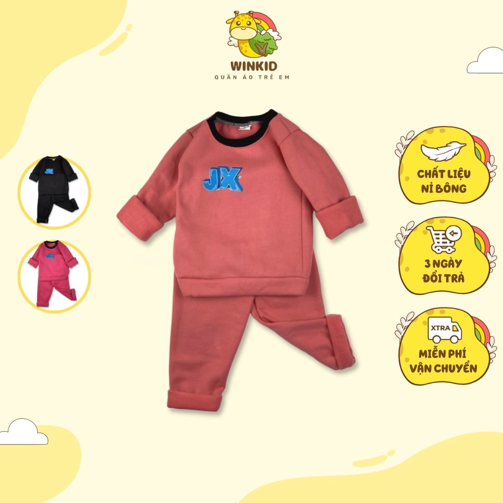 Bộ nỉ bông cho bé winkid, bộ quần áo dài tay cho bé in chữ thu đông mẫu mới - wk021