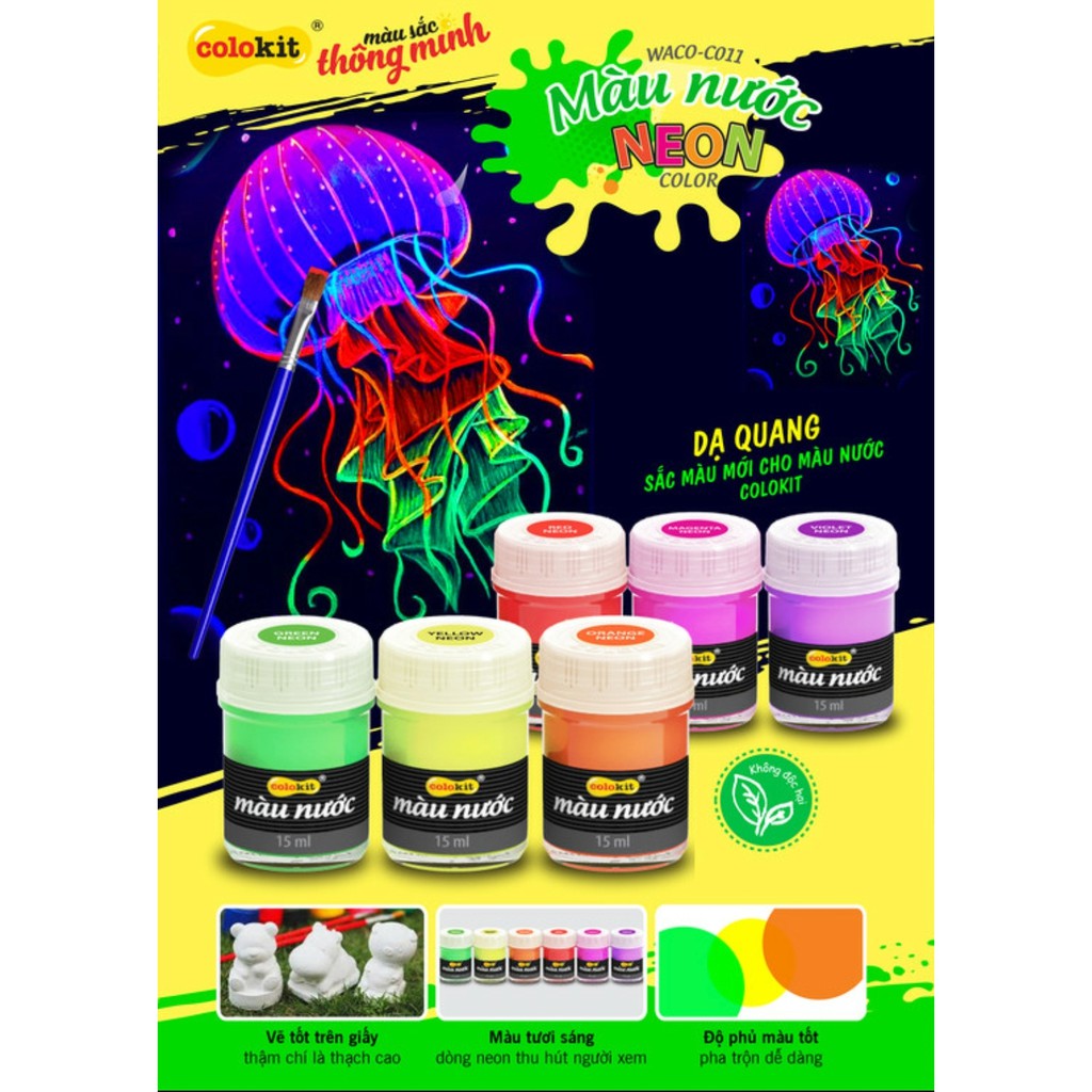 [HCM]Màu nước Neon Waco-C011 (vỉ 6 màu) - colokit cam kết hàng đúng mô tả chất lượng đảm bảo không chứa hóa chất độc hại an toàn cho trẻ em