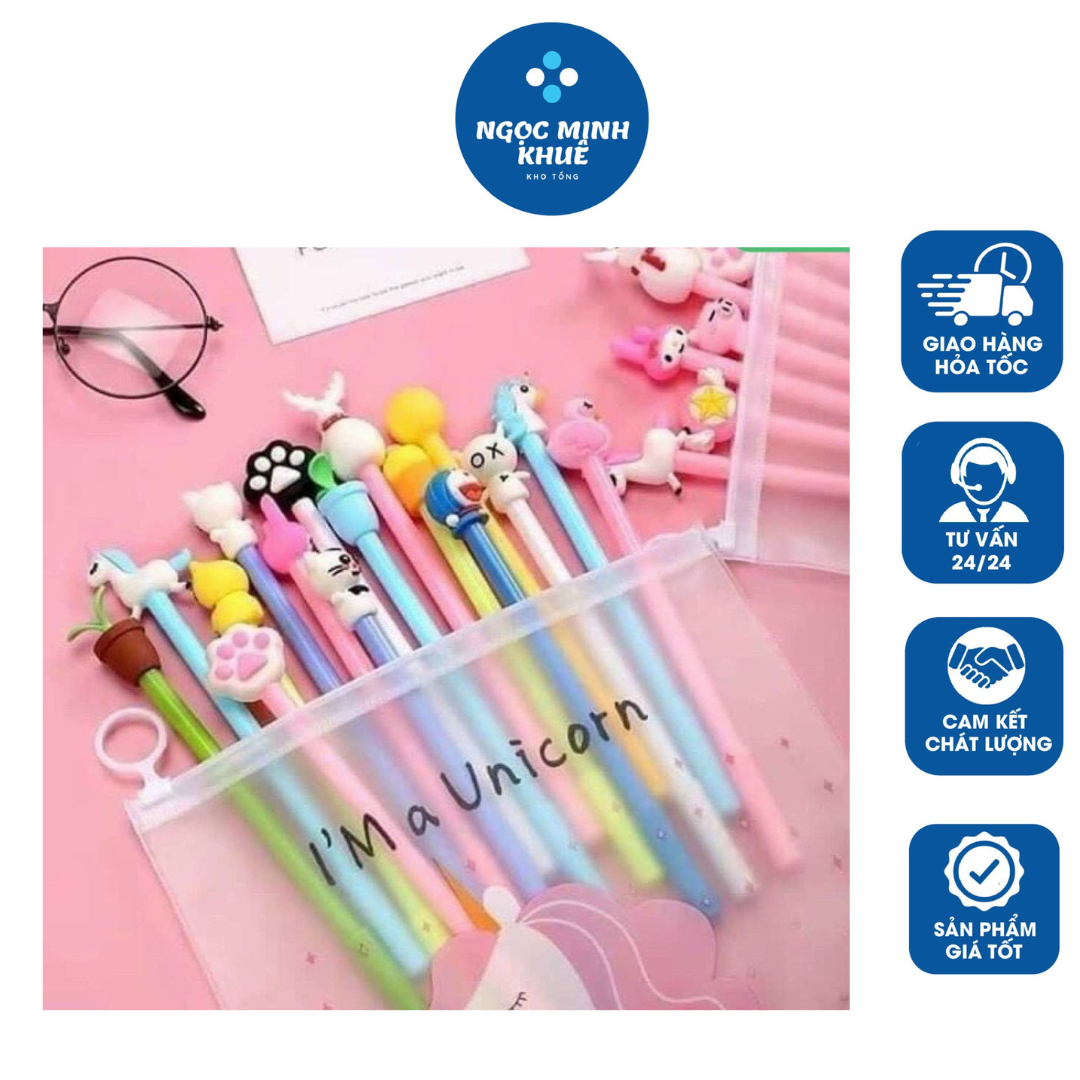 Set 20 chiếc bút bi mực nước nhiều hình cute kèm túi zip siêu xinh