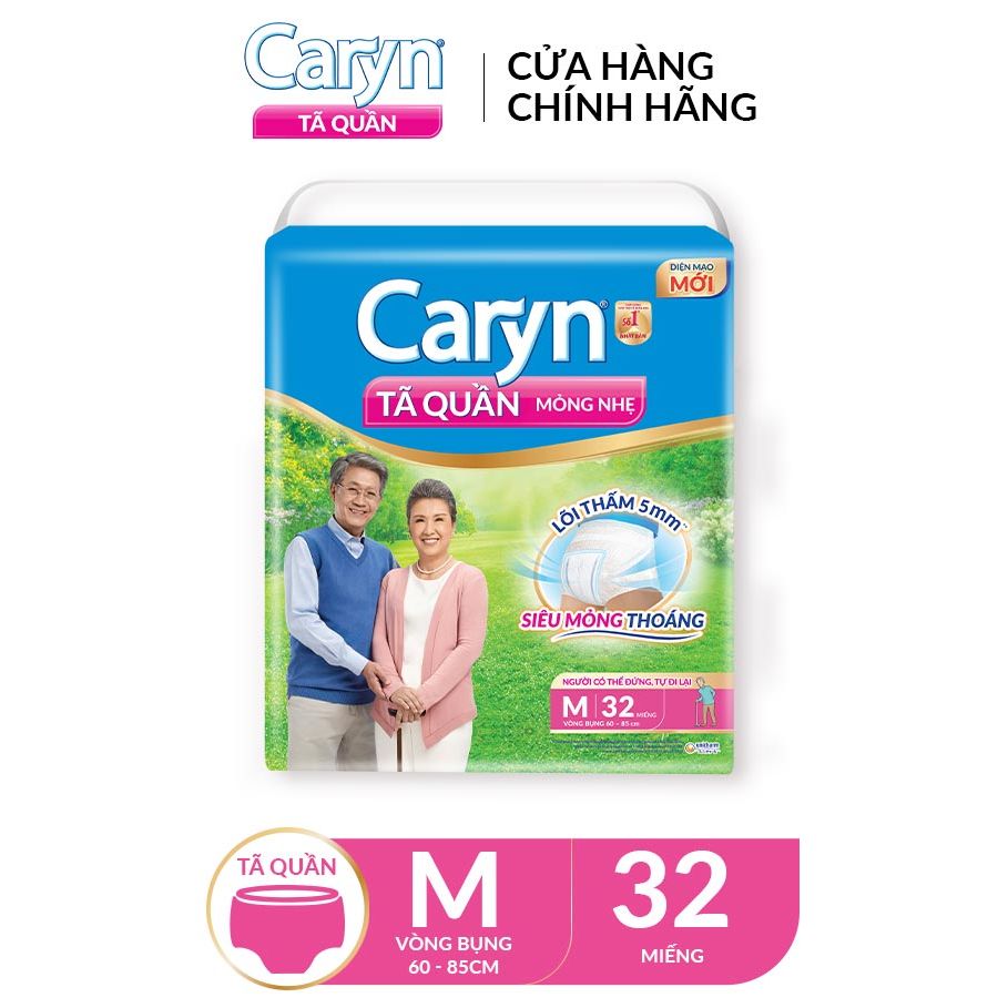 Bỉm Tã Quần Caryn Size M32 M16 (vòng mông 60-85cm) - Tã Quần Caryn Cho Người Lớn Tuổi Mỏng Nhẹ Siêu 