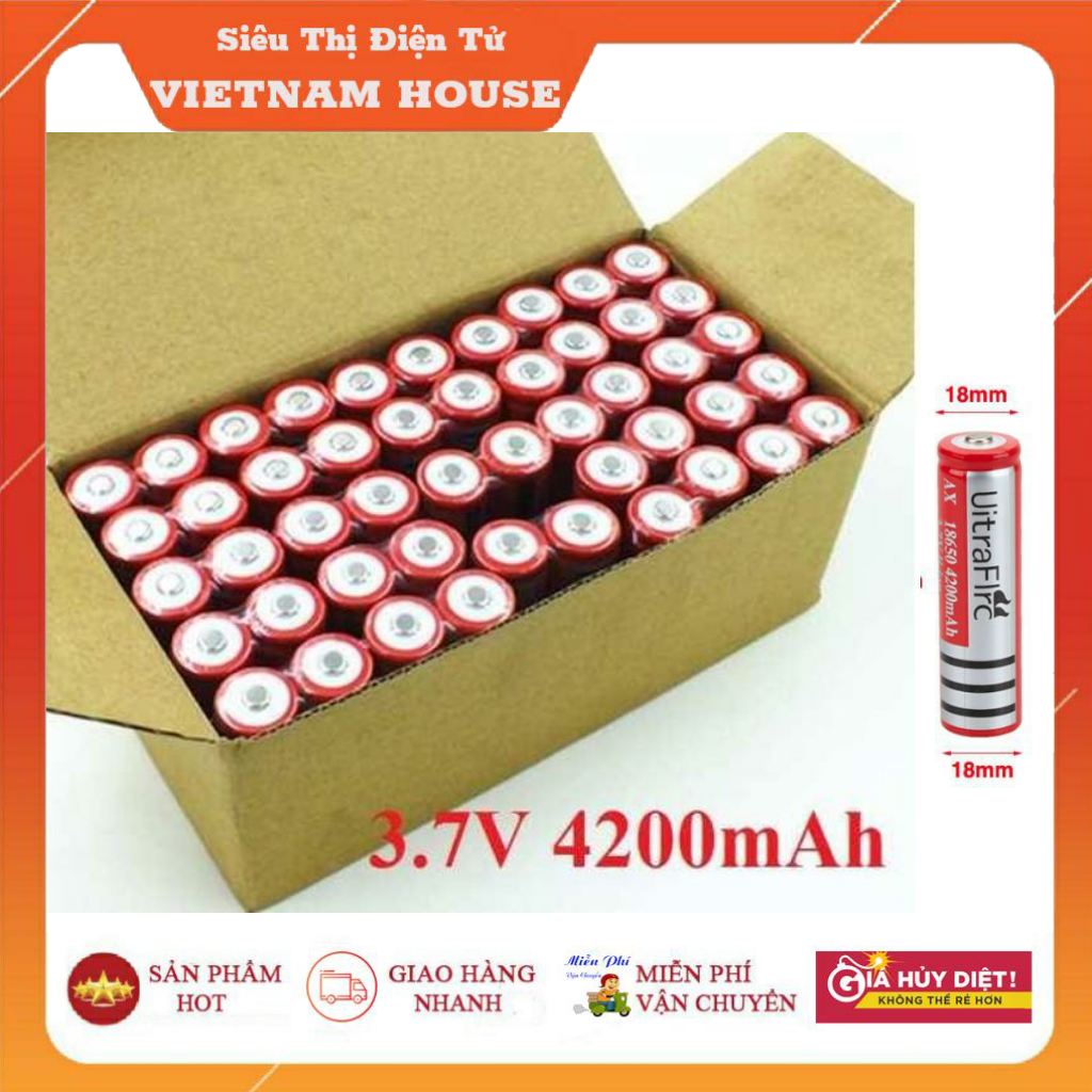 🔴đang sale>> sỉ 10 viên pin sạc 3.7v ultrafire đỏ dung lượng 4200mah - dùng cho quạt cầm tay & đèn pin
