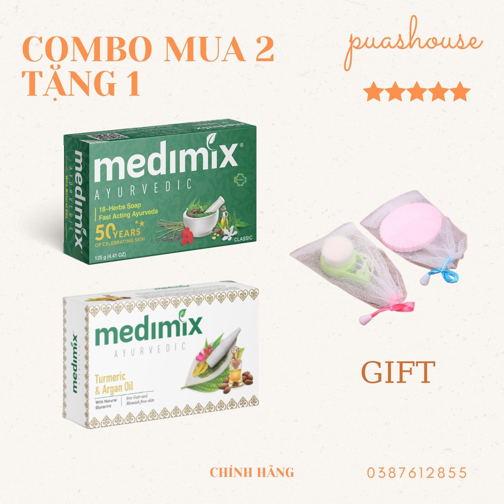 COMBO 2 BÁNH XÀ PHÒNG THẢO DƯỢC MEDIMIX MỜ THÂM 125G TẶNG 1 LƯỚI TẠO BỌT