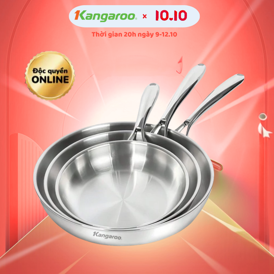 [ĐỘC QUYỀN] Chảo Inox liền khối đa lớp chống dính tự thân Kangaroo KGFPD1NE kích thước 20-24-26cm