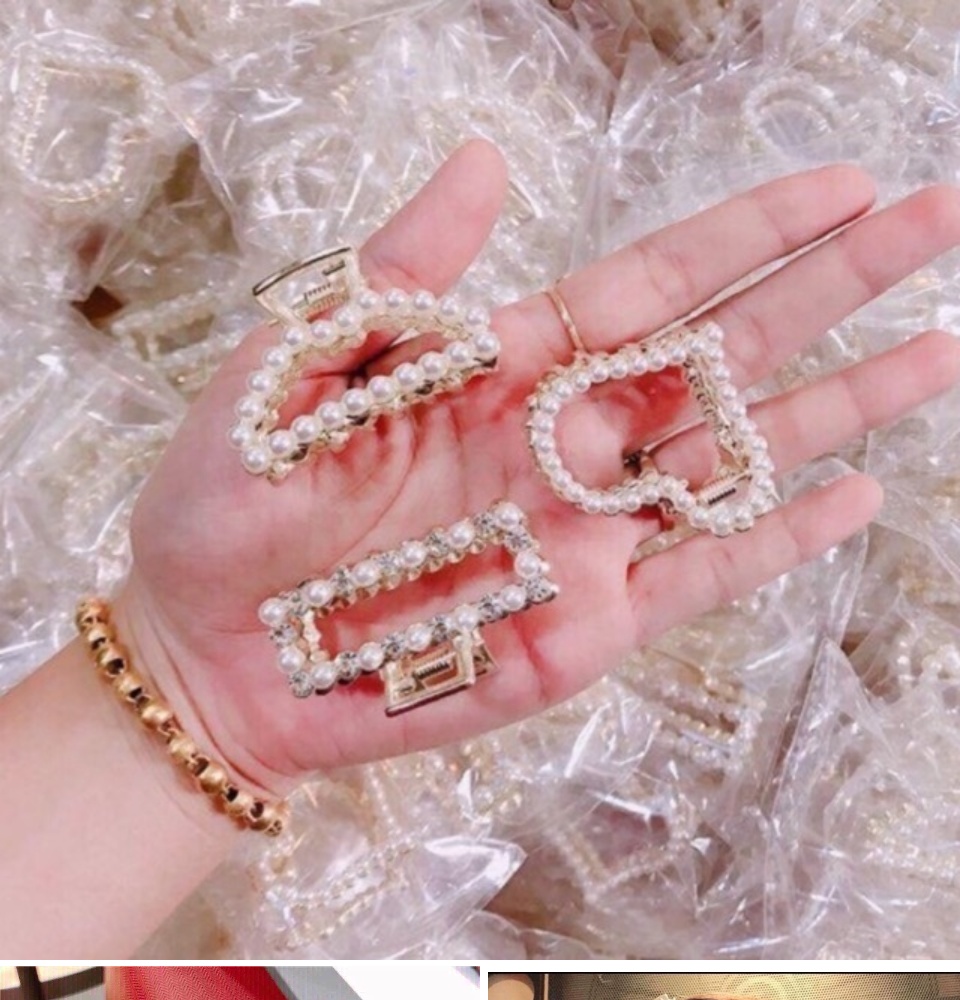 Set 3 kẹp càng cua đính đá cực xinh -Combo 3 Kẹp Tóc Ngọc Trai Đính Hạt