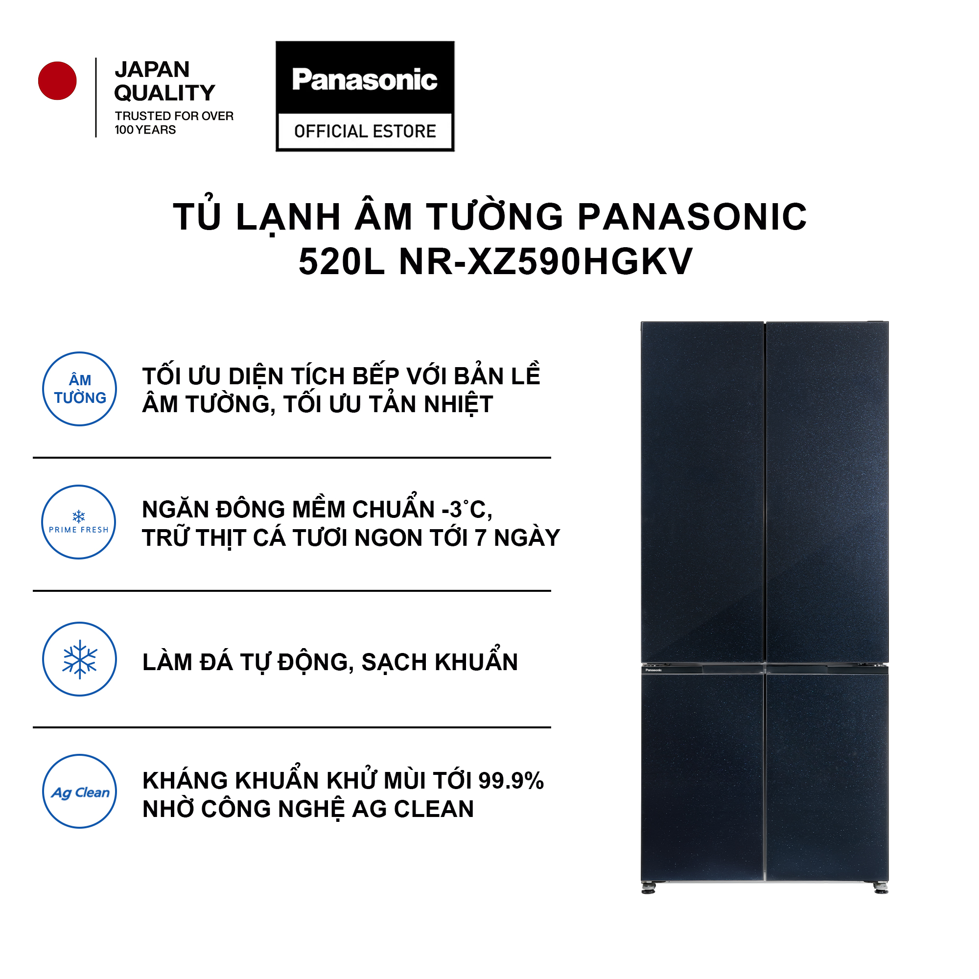 [ CHỉ giao miền Bắc] [TRẢ GÓP 0%] Tủ lạnh 4 cánh Panasonic âm tường NR-XZ590HGKV đông mềm làm đá tự động