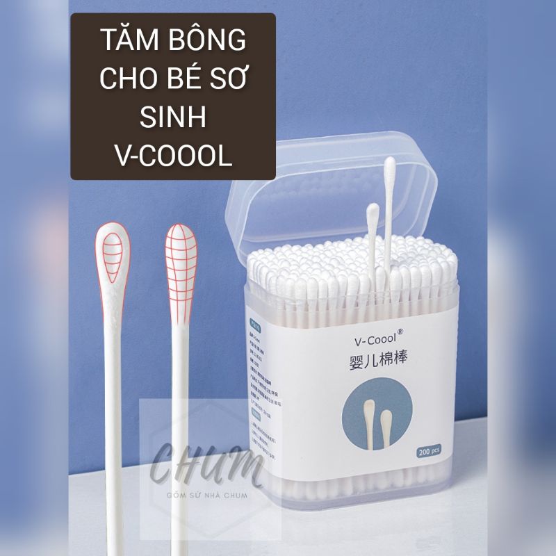 hộp 200 tăm bông thân giấy dành cho trẻ sơ sinh V-Coool Chum TB01