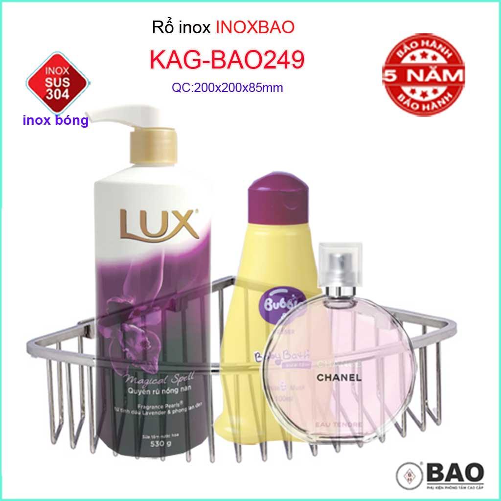 Kệ góc phòng tắm Inox Bảo KAG-BAO249- 20x20cm, Rổ đựng xà phòng SUS304 dập khuôn cao cấp sang trọng tinh tế đến từng chi tiết