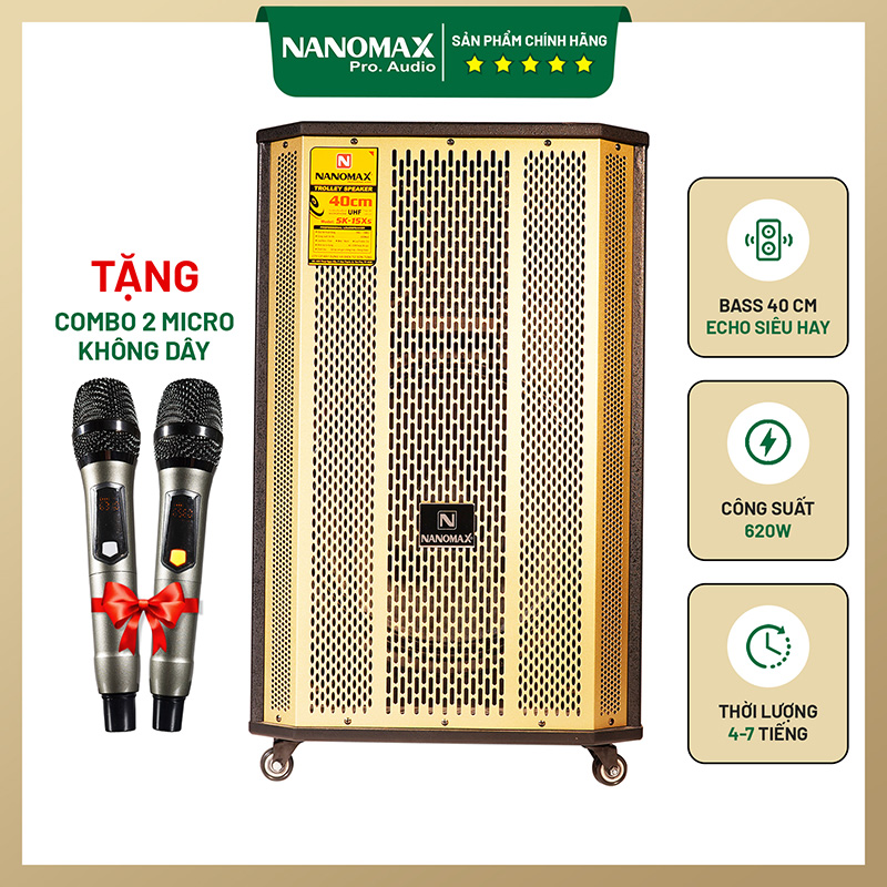 [HCM][Trả góp 0%]Loa kéo di động Nanomax SK-15X5 (Bass 4 tấc)