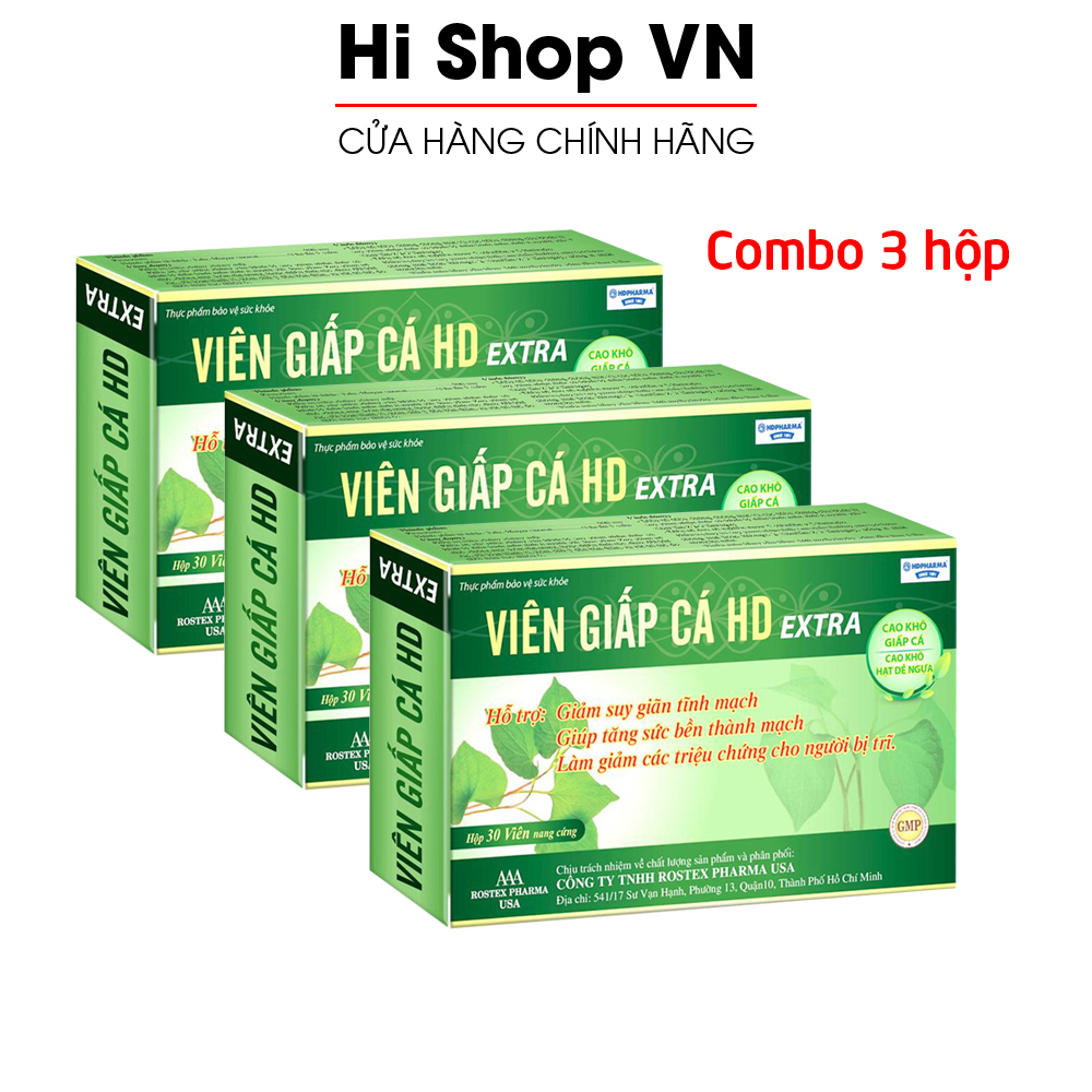 Combo 3 hộp Viên Giấp Cá HD Extra giảm táo bón, giảm trĩ và các triệu chứng bị trĩ - Hộp 30 viên