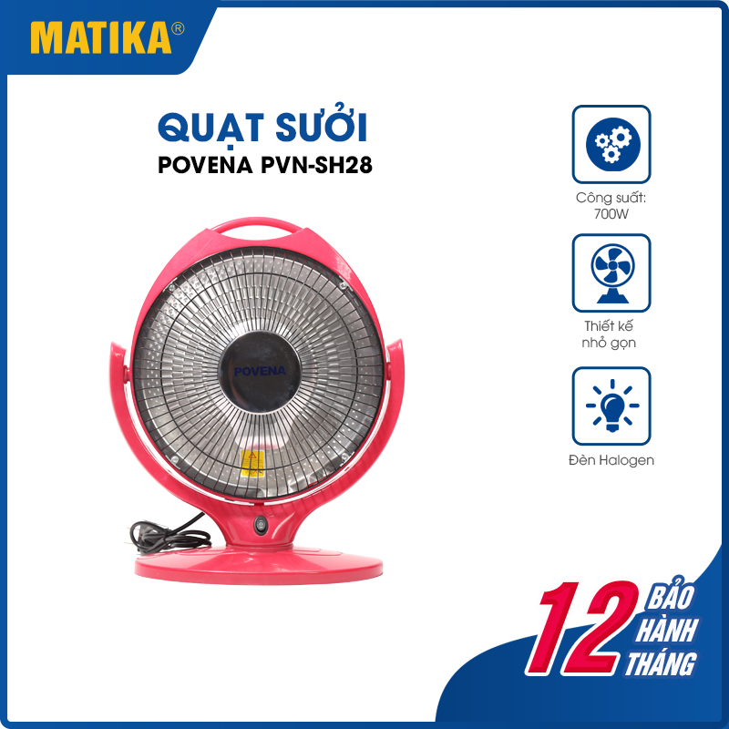 Quạt Sưởi Halogen POVENA PVN-SH28 - Thiết Kế Gọn Nhẹ - Công Suất 700W - 2 Chế Độ Sưởi - Bảo Hành 12 Tháng - Hàng Chính Hãng