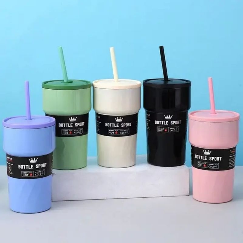 Bình nước giữ nhệt bottle sport chất liệu inox giữ nhiệt tốt kèm ống hút - Ly Giữ Nhiệt Inox Bottle Sport 510ml