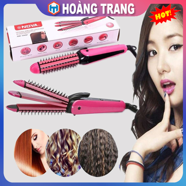 Máy uốn tóc mini Nova 3in 1, Máy là tóc Hàn Quốc đa năng uốn xoăn, bấm gợn sóng, là thẳng tóc tiện lợi không gây hư tổn