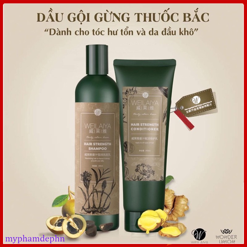 Bộ Gội Xả Gừng Weilaiya Hà Thủ Ô 400ml TẶNG Sét Mini