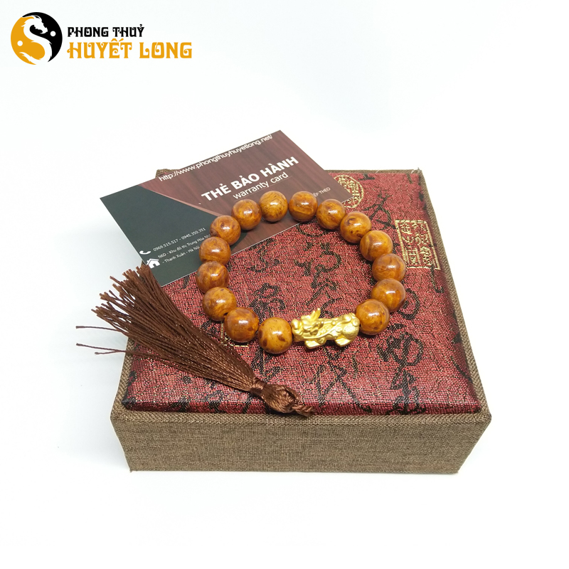 Vòng Tay Gỗ Huyết Long Nu Mix Tỳ Hưu Bạc Xi Vàng - Vòng Gỗ Phong Thủy Tự Nhiên