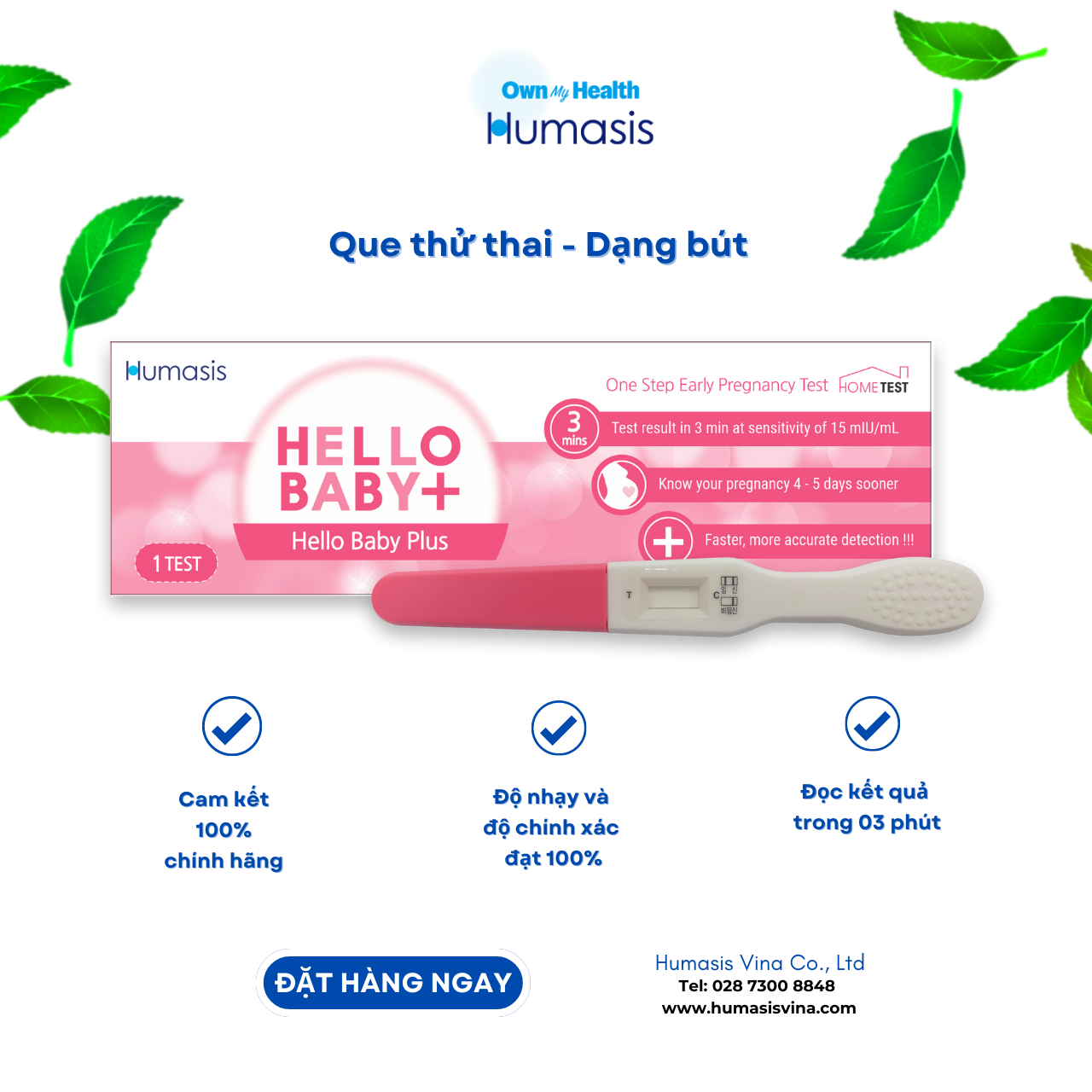 Que thử thai Humasis Hello Baby Plus - Dạng Bút - Phát hiện mang thai sớm