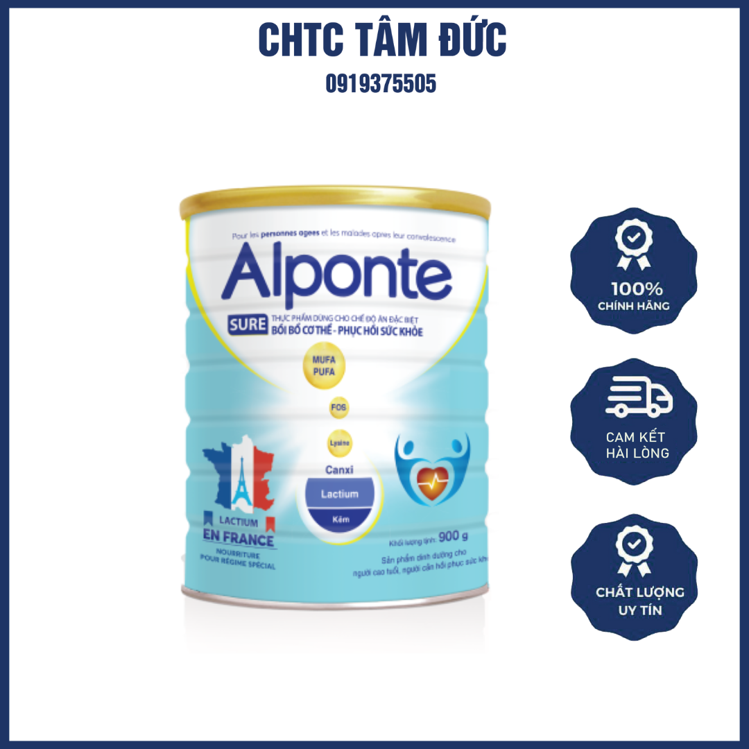 Lon Sữa Bột Alponte Sure 900g - Global Nutrition .giải pháp dinh dưỡng cho người cao tuổi, người bệnh, người ăn uống kém
