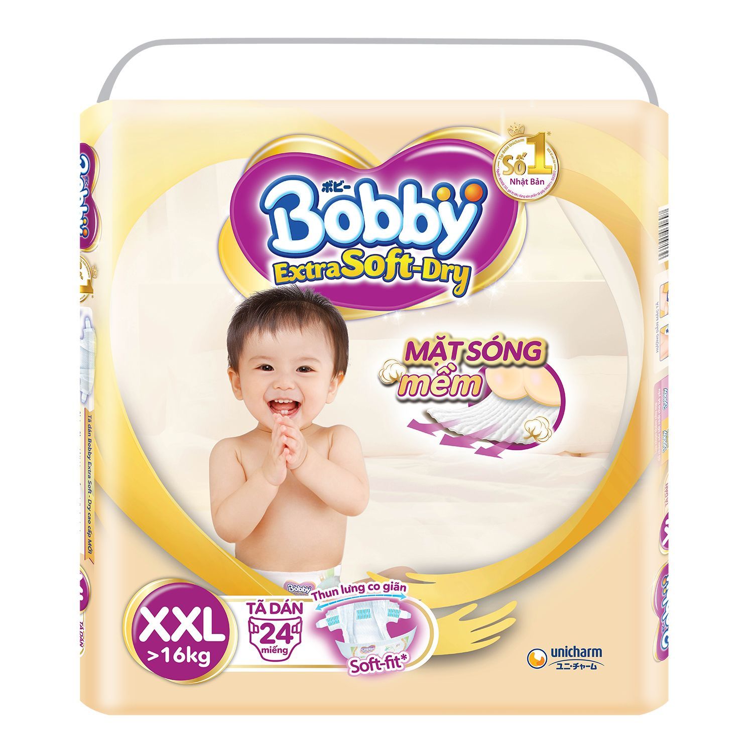 Bỉm - tã dán bobby extra soft dry size xxl 24,xl27/l30 miếng