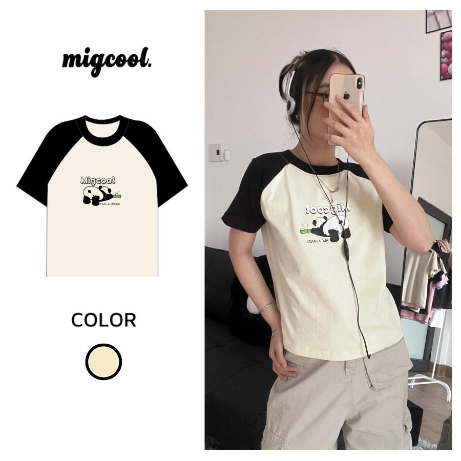 Áo baby tee raglan panda x migcool, áo thun nữ 100% cotton 2 chiều basic