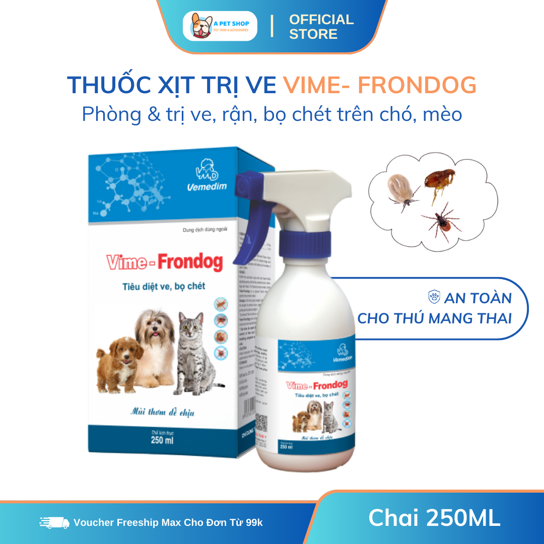  Thuốc xịt diệt ve chó mèo VIME FRONDOG 250 ml Vemedim - Thuốc diệt ve rận bọ chét cho chó mèo a pet shop 