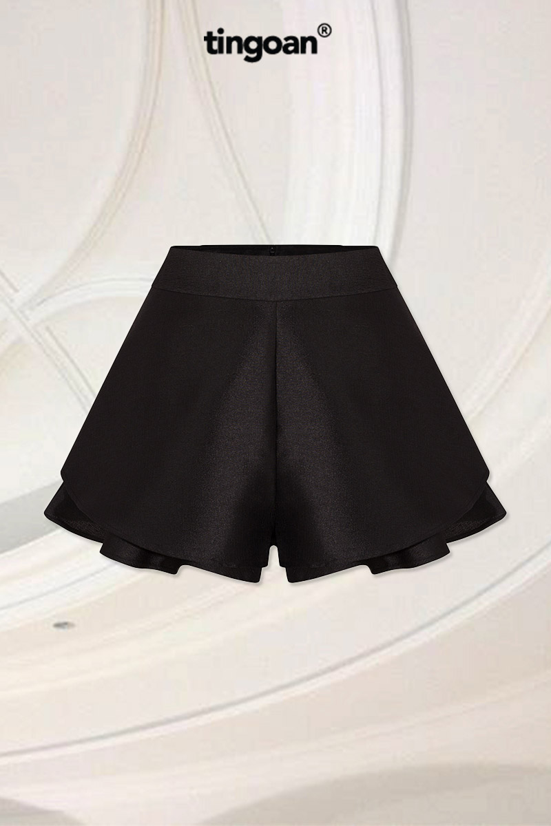 Quần váy cạp cao tafta xòe 2 tầng đen tingoan charmie skort/bl