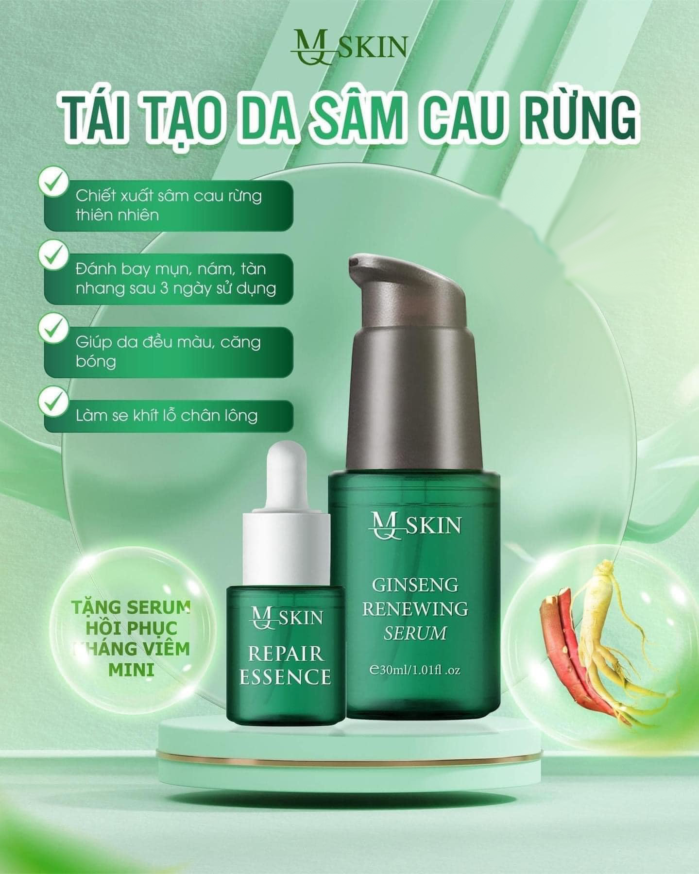 Tái tạo da sâm cau rừng MQ Skin tặng serum phục hồi mini - Ginseng Renewing Serum MQSkin