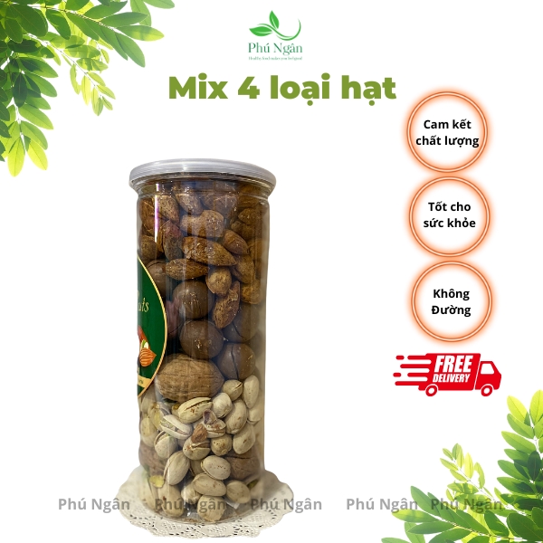 Mix 4 loại hạt còn vỏ Macca, Óc Chó, Hạnh Nhân, Hạt Dẻ Cười - hộp 500gram
