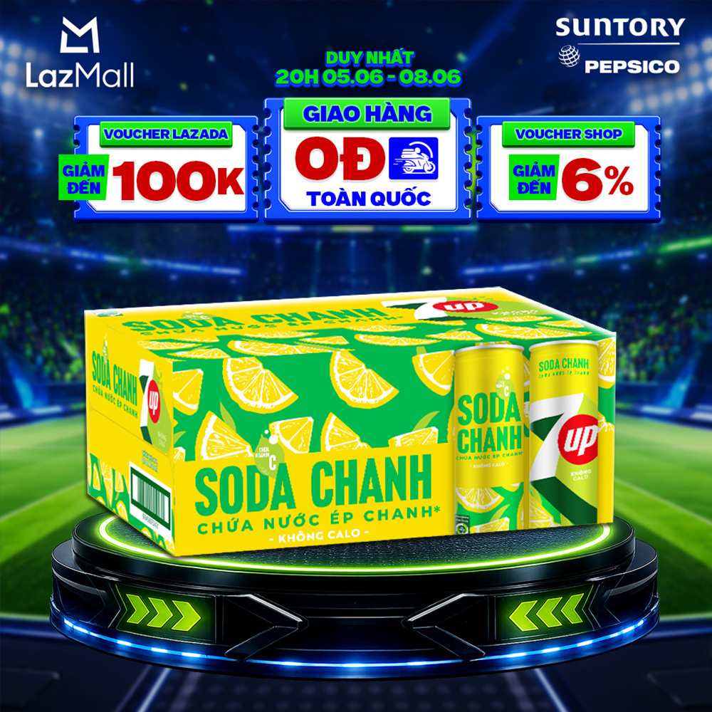 [SALE 6.6] Thùng Nước Uống Có Gaz 7UP Soda Chanh Không Calo, Không Đường (320ml/lon)