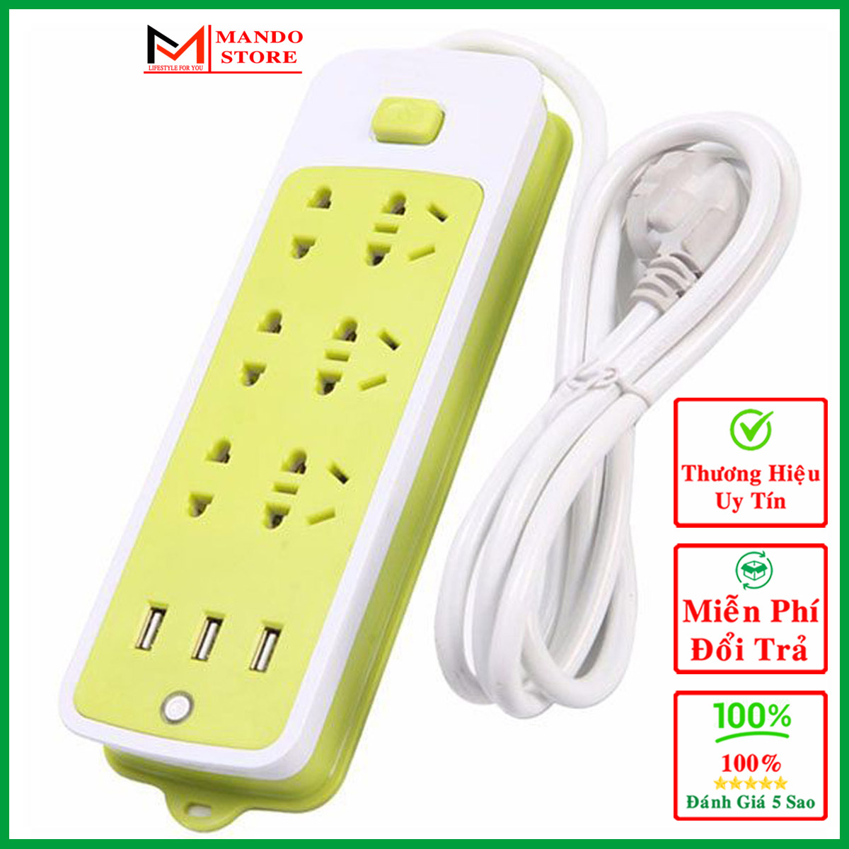 [Hàng Cao Cấp] Ổ Cắm Điện Đa Năng Chống Giật Với 3 Cổng USB – Sạc Trực Tiếp – Tiết Kiệm Điện – Bộ Ổ Cắm Điện Xanh Lá