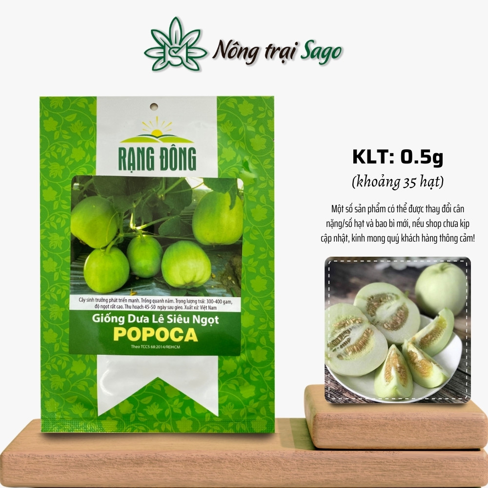 Hạt giống Dưa Lê Popoca trái thơm, ngọt, dễ chăm, trồng quanh năm, hiệu Hạt giống Rạng Đông - Nông Trại Sago