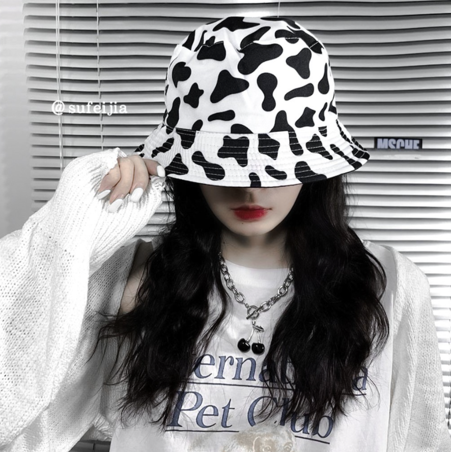 Nón Bucket hoạ tiết bò sữa hai mặt phong cách Ulzzang form unisex nam nữ