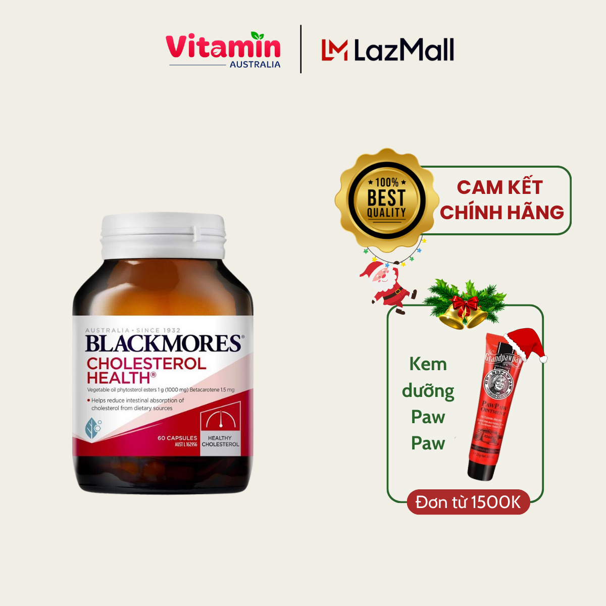 Cân bằng cholesterol Blackmores Cholesterol Health giảm nguy cơ mắc các bệnh về tim mạch 60 viên