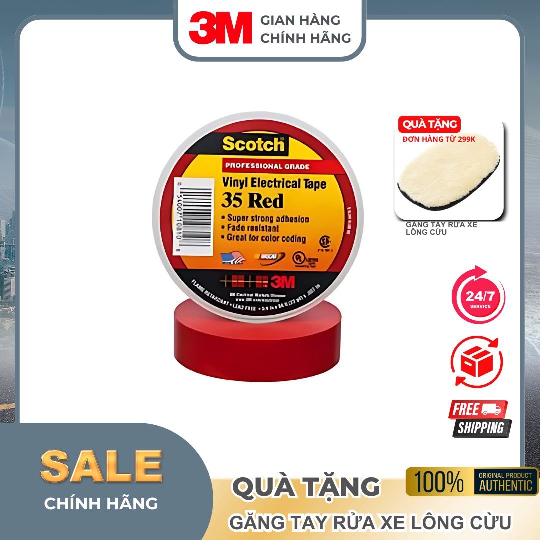 Băng keo điện 3M Vinyl Electrical Tape 35 (đỏ) khổ 3/4'' x 66ft