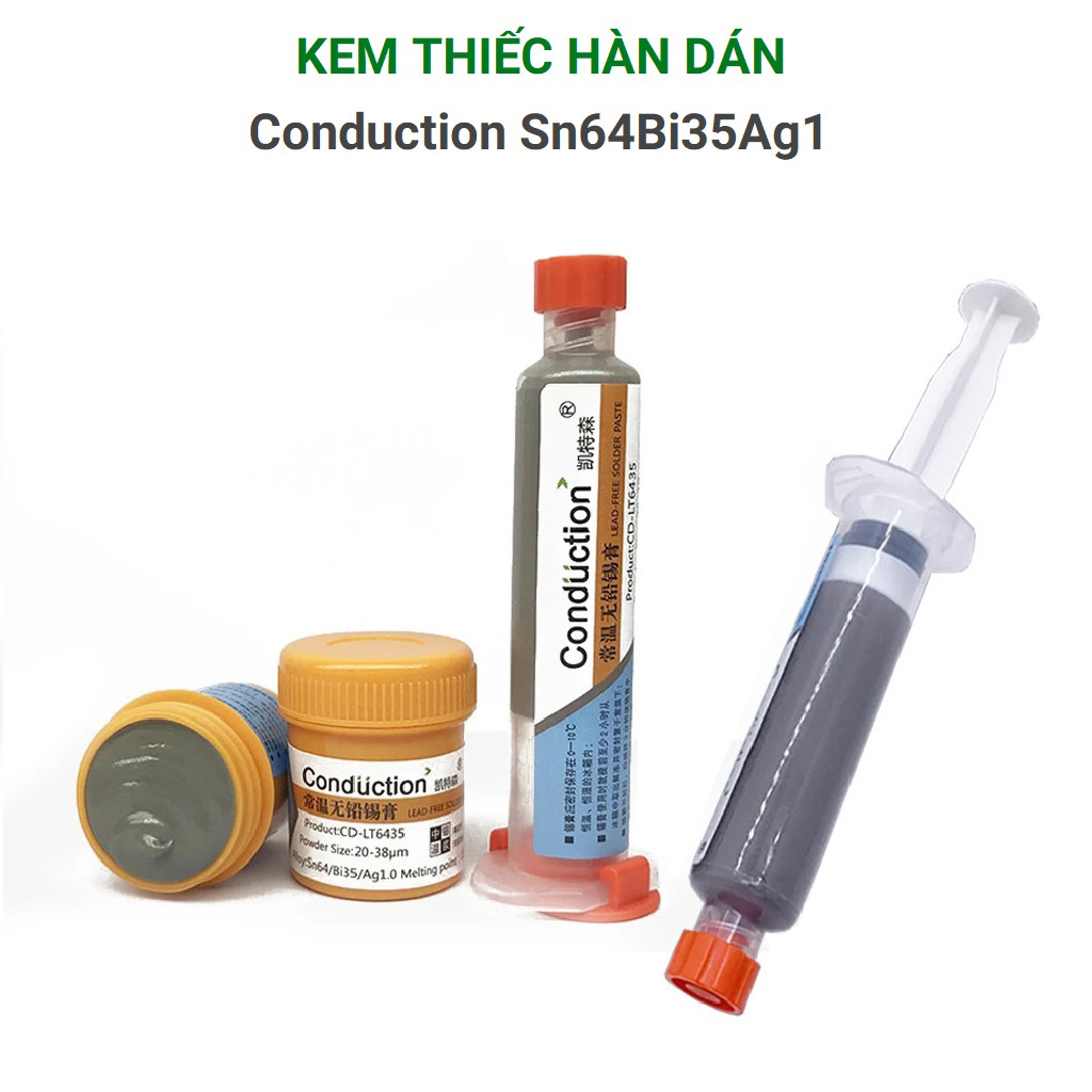 Thiếc hàn dạng kem không chì conduction sn64bi35ag1 nhiệt độ 183 độ, hàn linh kiện dán, pcb led ic smt smd sửa chữa điện thoại