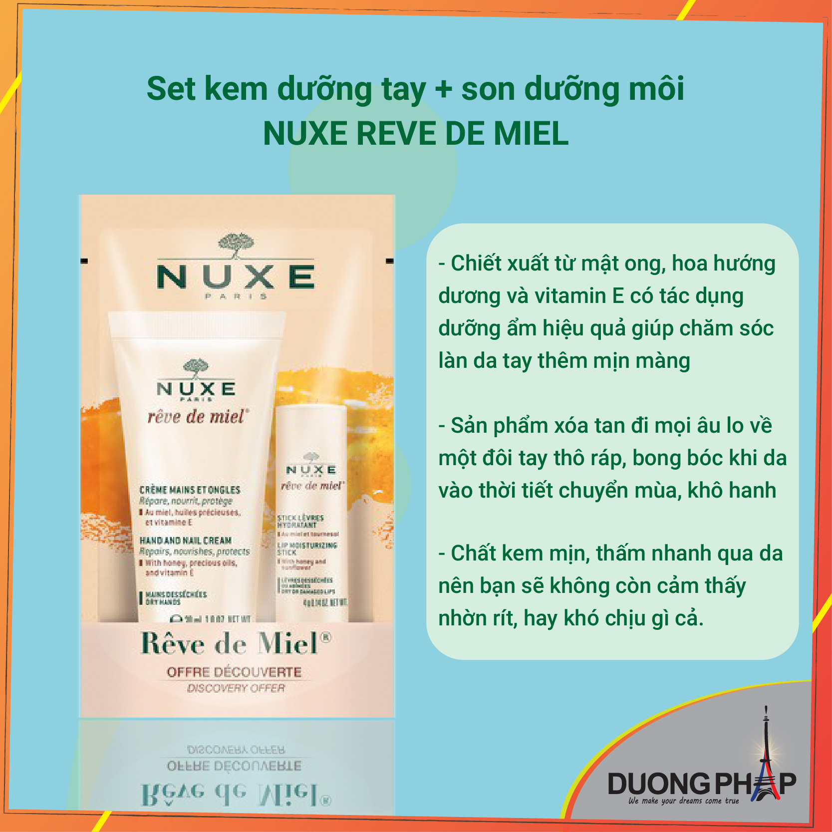 Set kem dưỡng da tay 30ml + son dưỡng môi Nuxe Reve De Miel
