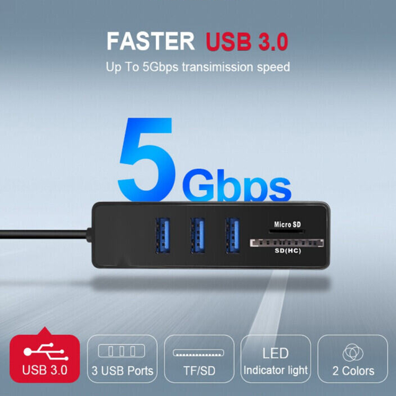 3 cổng USB HUB tốc độ cao Splitter Adapter Cáp SD/TF Reader Combo