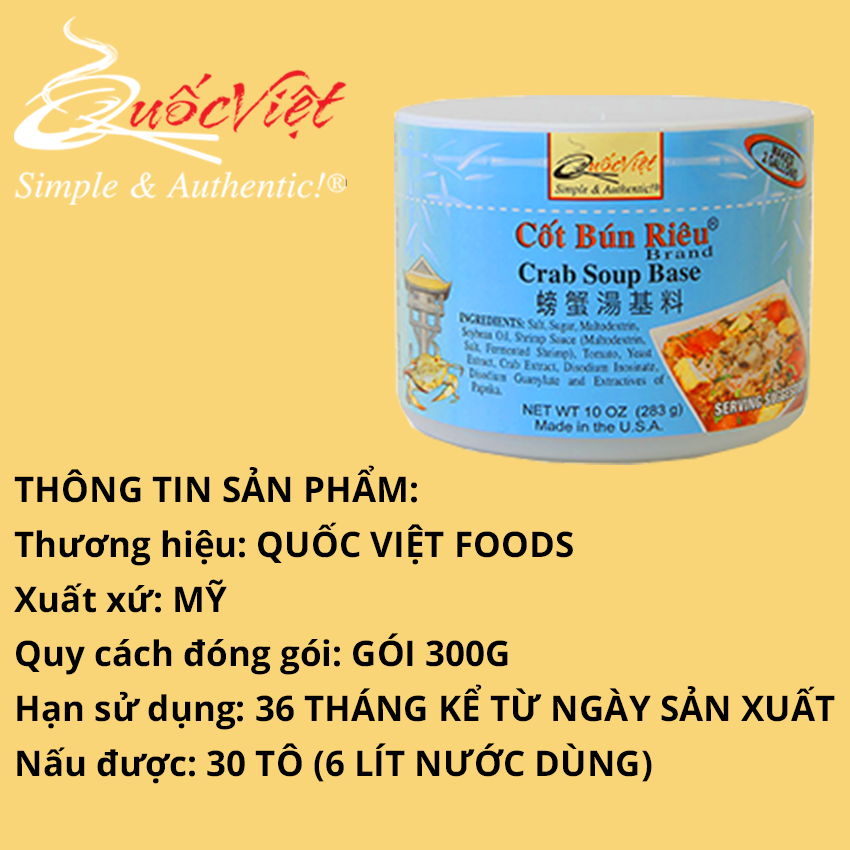 Gia vị nấu bún riêu chuẩn vị Cốt Quốc Việt 300g [Quốc Việt Foods, USA] - Date T9/2024