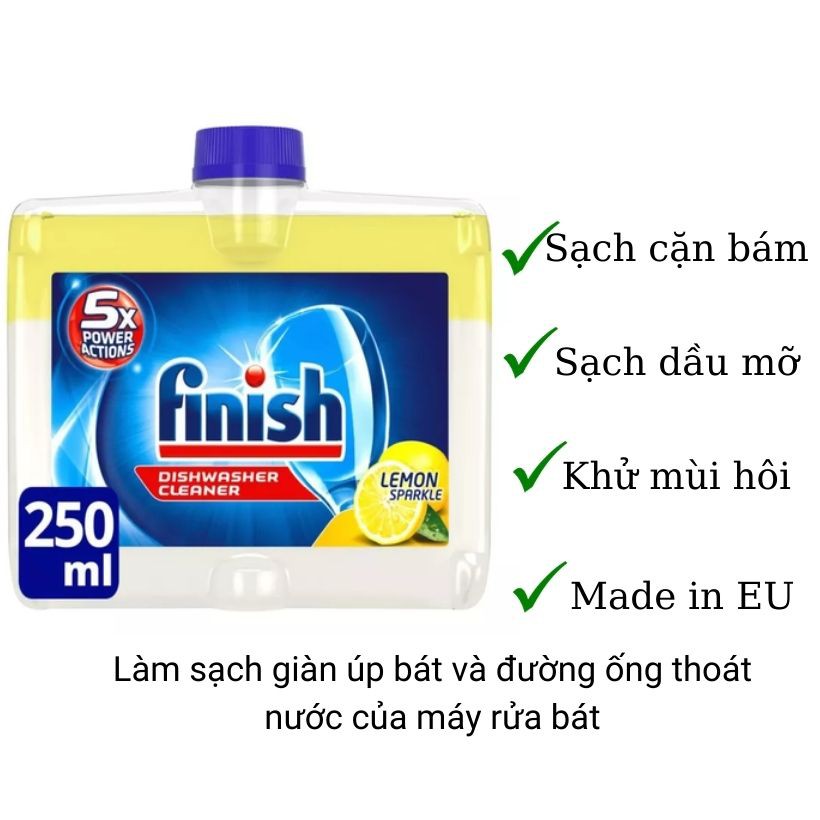 Dung dịch tẩy cặn và vệ sinh máy rửa bát Finish chai 250ml + Tặng viên rửa bát