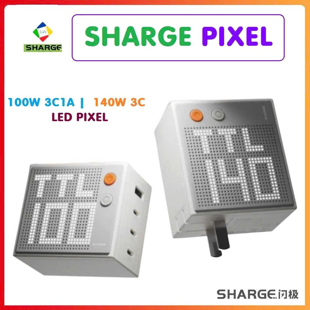 Củ Sạc SHARGE PIXEL 100W 140W Màn Hình Điểm Sáng Cổ Điển | 3 Cổng USB-C Max 140W