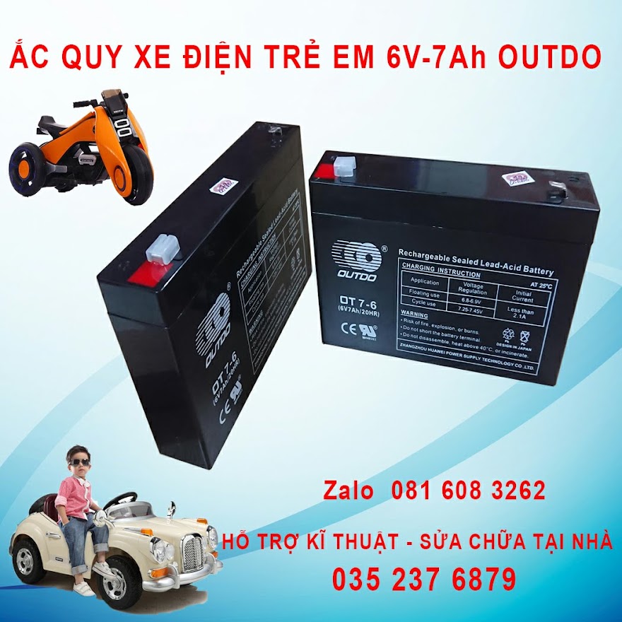 [Chính hãng 6V] Ắc Quy Xe Điện Trẻ Em 6V7Ah chính hãng OUTDO | Pin 6v Oto, Xe máy điện | Khỏe-Dòng xả cao | Bảo hành 3 tháng