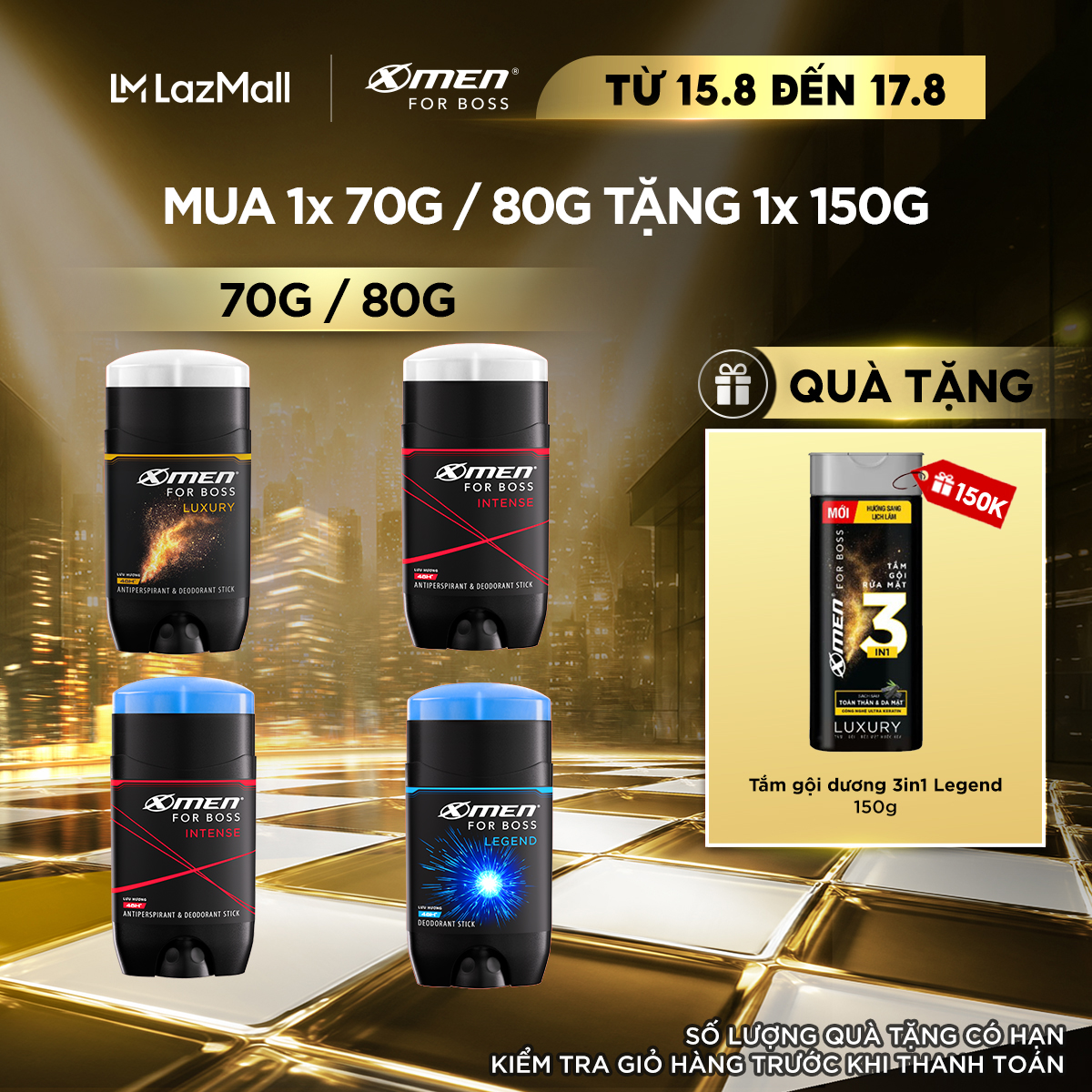 [MUA 1 TẶNG 1] Sáp Khử Mùi Xmen For Boss 70g/80g + Tặng Tắm Gội Rửa Mặt 3in1 150gx1 - Sáp Thơm Châu Âu