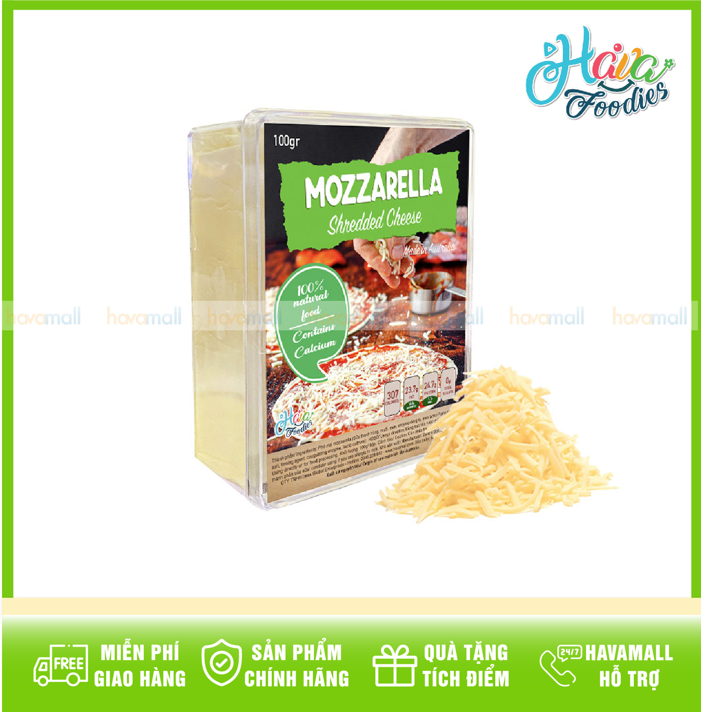 Phô Mai Bào Sợi Mozzarella 40% 100gr – Mozzarella Shredded Cheese
