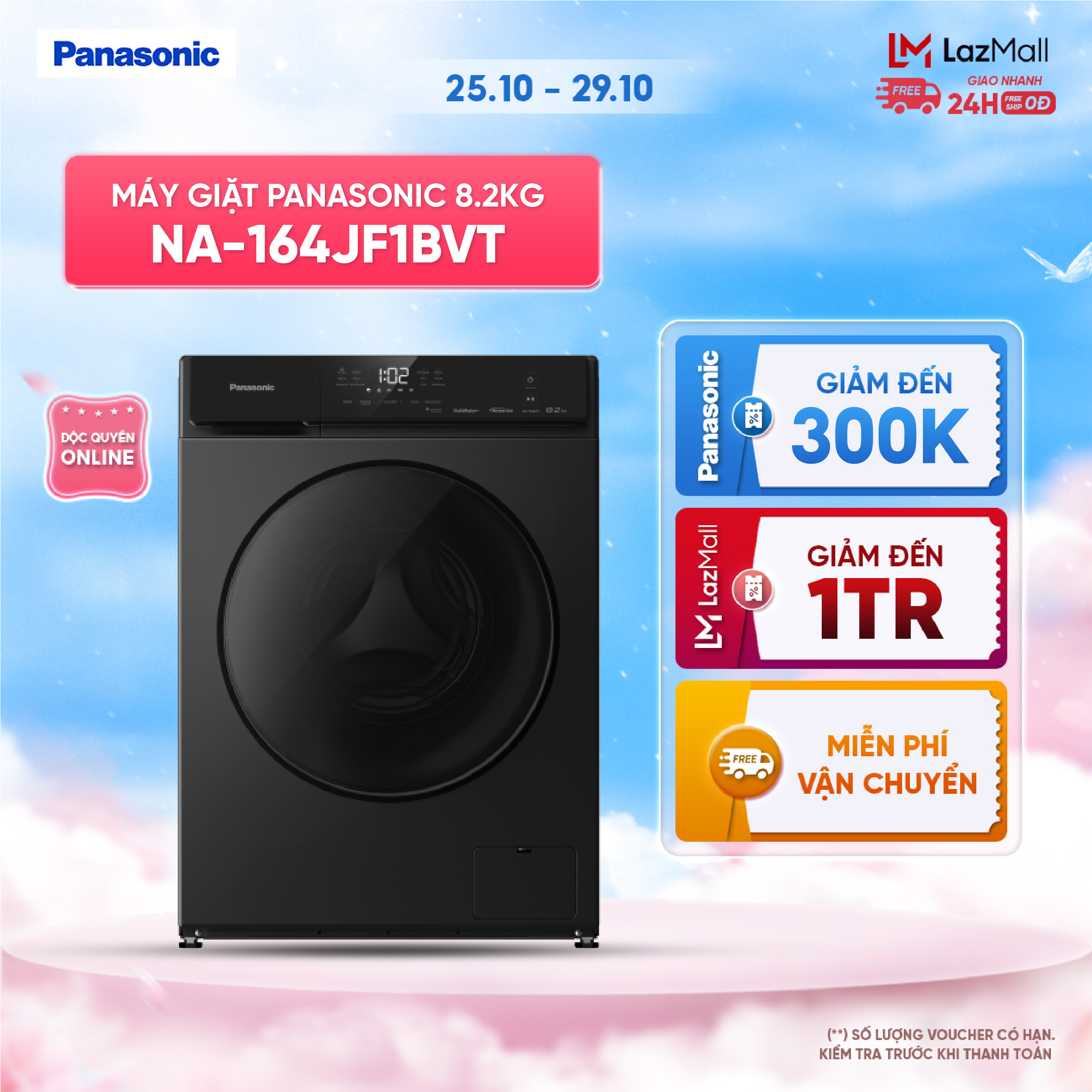 [Sản phẩm mới 2025] Máy Giặt Cửa Trước Panasonic Inverter 8.2KG NA-164JF1BVT - Bảo Hành 2 năm