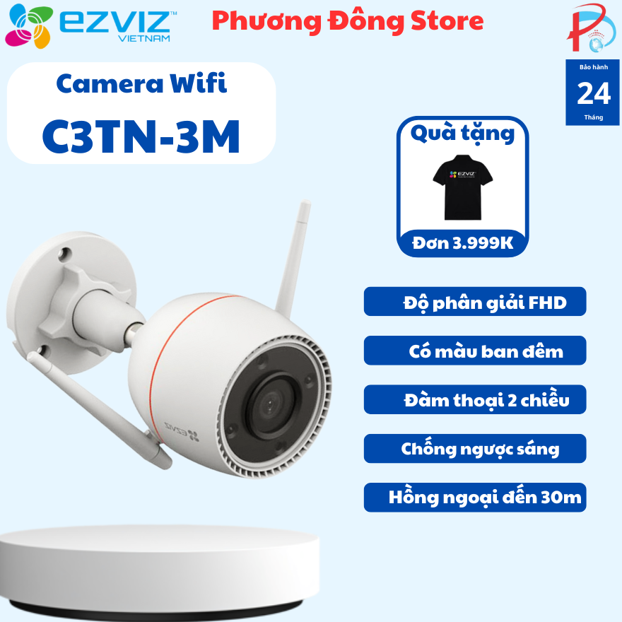 Camera ip wifi ngoài trời ezviz c3tn 3m 2k color night vision, có màu ban đêm, đàm thoại 2 chiều, hàng chính hãng