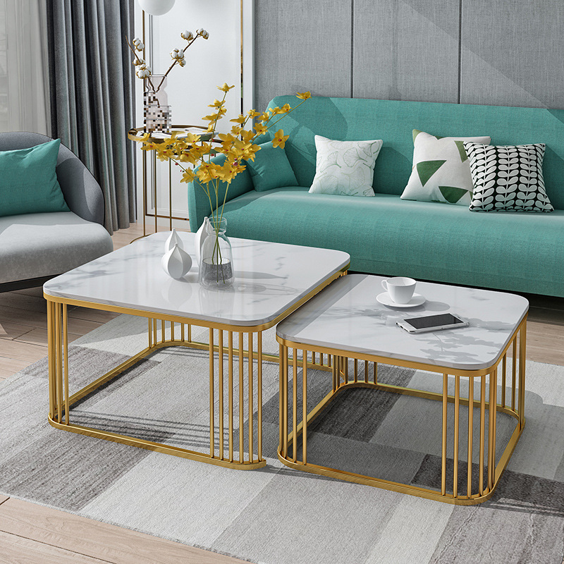 Bàn trà sofa mặt đá vân cẩm thạch Funhouse, bàn trà đôi phòng khách cao cấp - A26