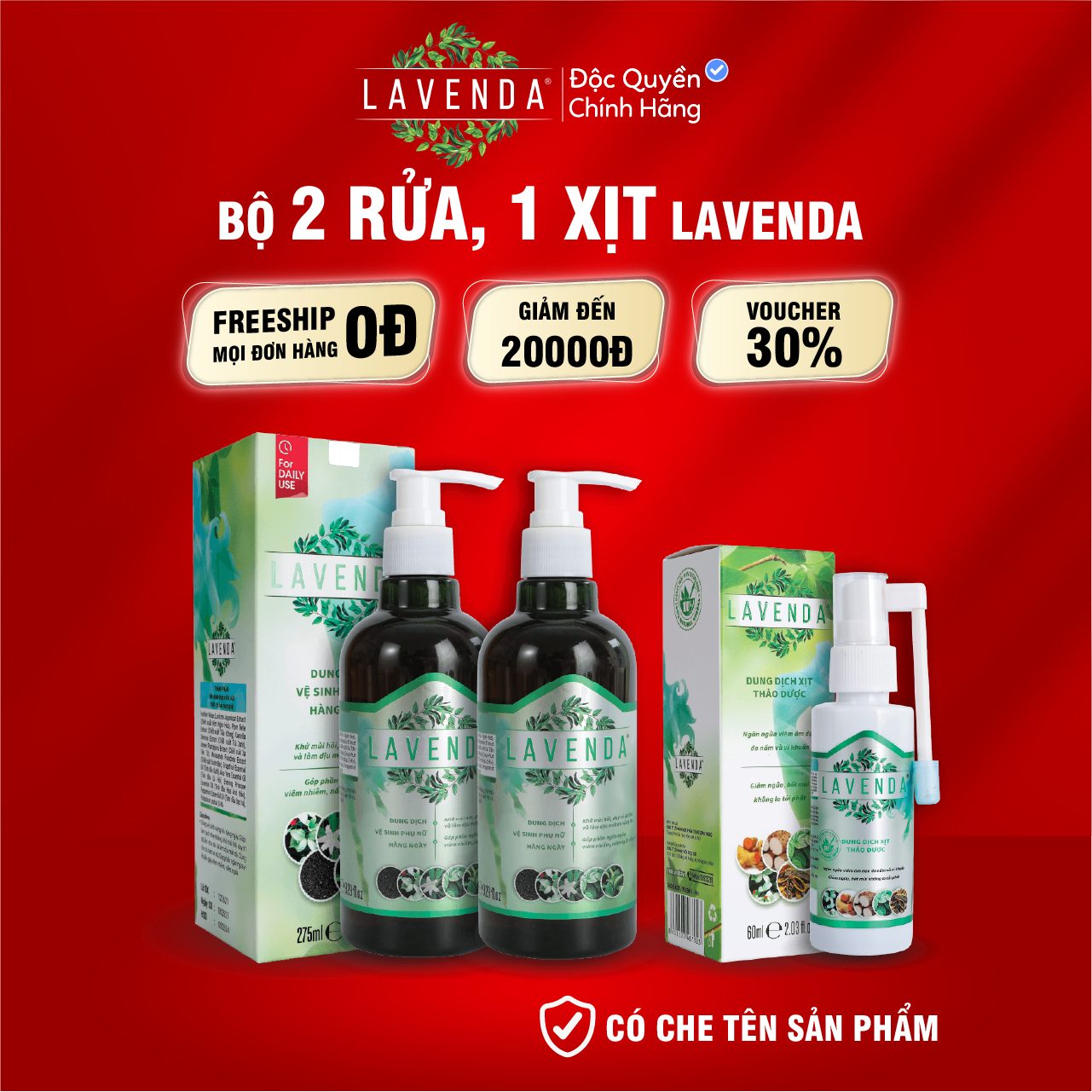 Combo LAVENDA khử nhanh Nấm ngứa, Khử mùi hôi, khí hư, Huyết trắng