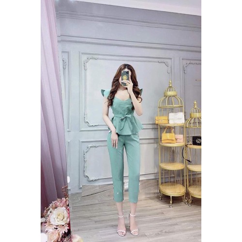 Set đồ bộ thun cát hàn tay cánh tiên nơ eo cực xinh